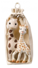 Set peluche jirafa y Sophie la girafe bolsa algodón