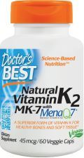 Natural vitamin K2 MK7 with menaQ7 45 mcg 60 veggie capsules