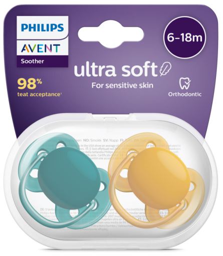 Chupetes Ultra Soft Amarillo Verde 6 a 18 Meses 2 uds