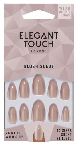 Elegant Touch U&ntilde;as Postizas Cortas Stiletto Blush Suede 24 uds